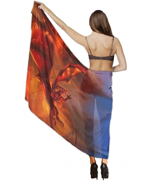 Cover-Ups Ice Dragon and Fire Dragon Chiffon Scarf Beach Cover up Sarong Wrap gift for women - C618SR6WIM9