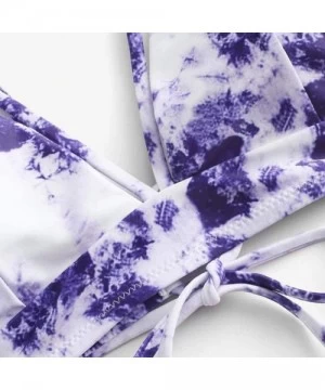 Sets Womens Swimsuits Two Piece Tie Dye Lace Up High Cut Leg Halter Bikini Set Bra Beachwear Swimwear Bathing Suit Purple - C...