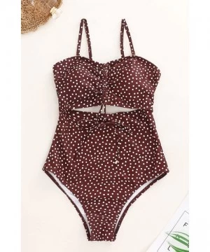 One-Pieces Womens One Piece Swimsuits Polka Dot High Waist Bathing Suit Cutout Swimwear Monokini Tie Knot - Brown - CI195TWXHRX