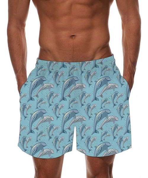 Board Shorts Men's Quick Dry Swim Trunks Tropical Hawaiian Board Shorts with Mesh Lining Bathing Suits - Dolphin Wave 498 - C...