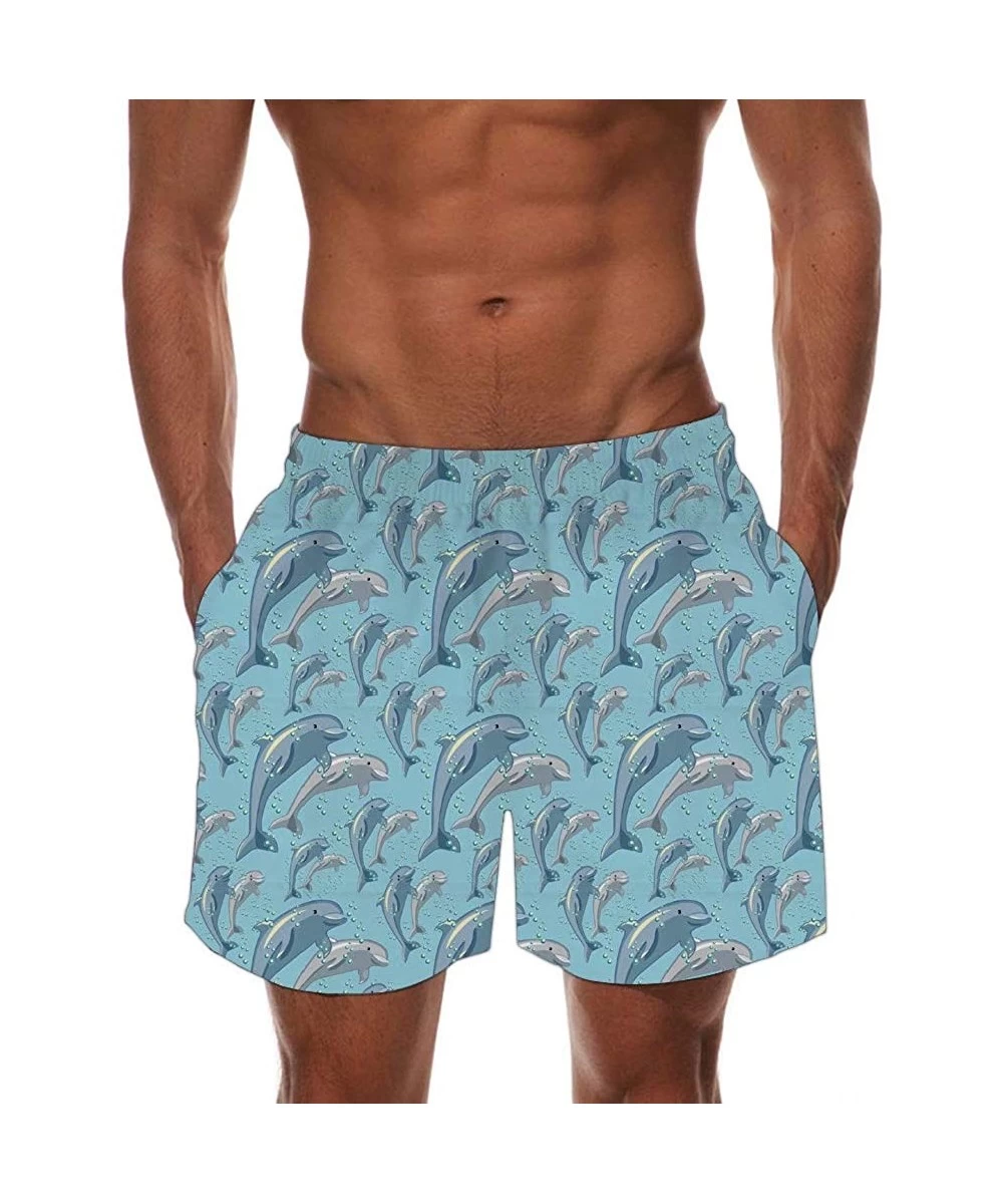 Board Shorts Men's Quick Dry Swim Trunks Tropical Hawaiian Board Shorts with Mesh Lining Bathing Suits - Dolphin Wave 498 - C...