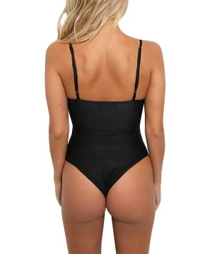 Sets Womens Tie Knot Front Bikini Spaghetti Strap Cut Out High Waist One Piece Brazilian Swimsuits - Black - C018EDO37TN