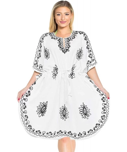 Cover-Ups Women's Midi Evening Kaftan Elegant Dress Swim Cover Up Embroidered - Ghost White_t828 - CO11SGLKSIB