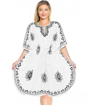 Cover-Ups Women's Midi Evening Kaftan Elegant Dress Swim Cover Up Embroidered - Ghost White_t828 - CO11SGLKSIB