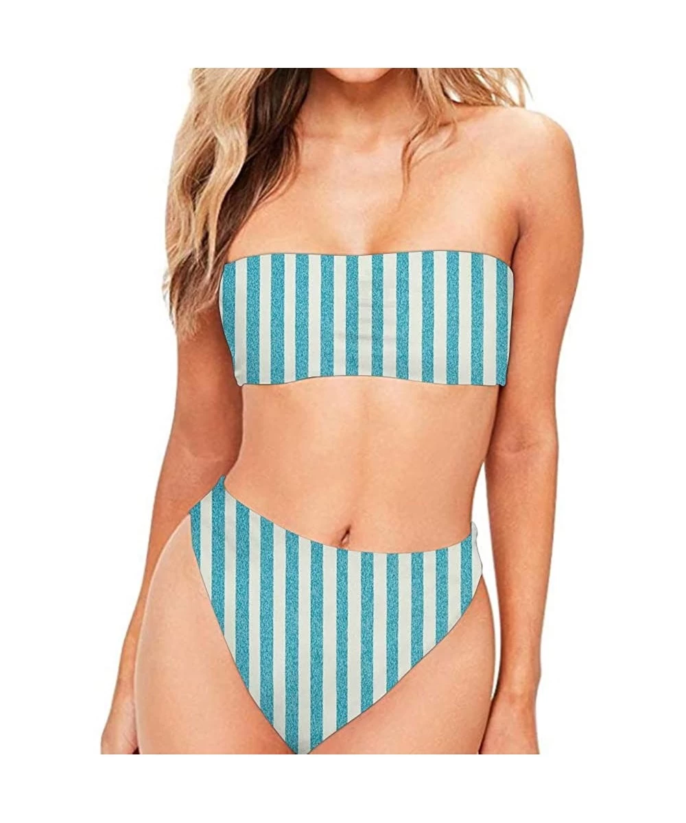 Sets Women Two Pieces Bandeau Bikini Swimsuits (Smaller 2 Size Than Standard) - Stripe 4 - C018S3N97LX