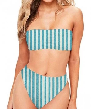 Sets Women Two Pieces Bandeau Bikini Swimsuits (Smaller 2 Size Than Standard) - Stripe 4 - C018S3N97LX