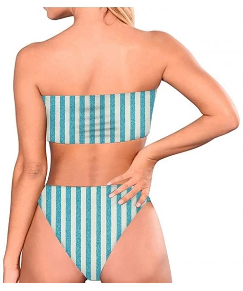 Sets Women Two Pieces Bandeau Bikini Swimsuits (Smaller 2 Size Than Standard) - Stripe 4 - C018S3N97LX