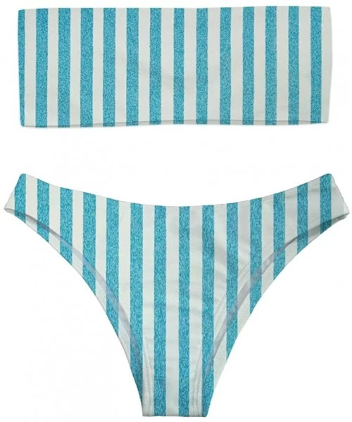 Sets Women Two Pieces Bandeau Bikini Swimsuits (Smaller 2 Size Than Standard) - Stripe 4 - C018S3N97LX