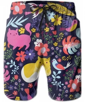 Trunks Bird Sets Men Swim Trunks Cool Quick Dry Surf Beach Shorts with Mesh Lining/Side Pockets - Print Cat and Bird - C3196W...