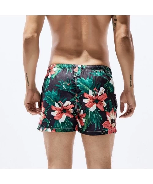 Briefs Men's Black Flower Boxer Brief Swimming Trunks Beach Pants - Black - CR18OAXU57L