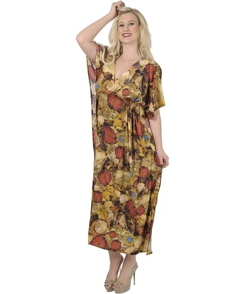 Cover-Ups Women's One Size Kaftan Loungewear Nightwear Swim Cover Ups Drawstring - Brown_g336 - CG11JWLBQI5