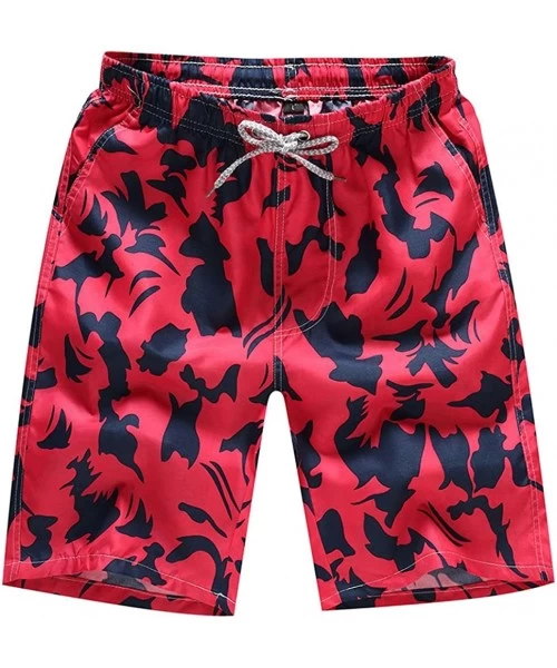 Trunks Mens Swim Trunks Short Summer3D Print Graphic Casual Athletic Swimming Short - Red 10 - C118S9SWS5X