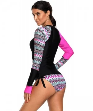 Rash Guards Women's Long Sleeves Rash Guard Athletic Swim Aztec UPF 50+ Tankini Sets Swimsuit - Rosy - CO180N98L54