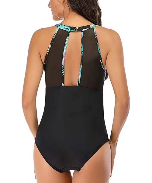 One-Pieces One Piece Bathing Suits for Women Swimsuits Tummy Control Ruched Sexy Slimming Swimwear Monokini High Neck Mesh - ...