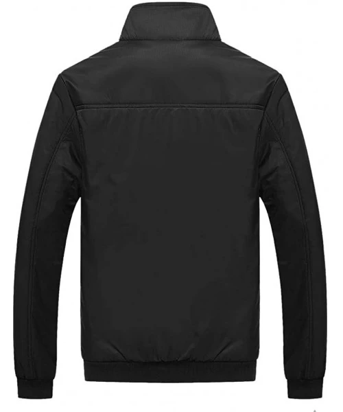 Rash Guards Men's Windproof Overcoat Casual Long Sleeve Solid Color Zipper Jacket Coat Warm Tops Outwear - Black - CN18YR0AMZ2