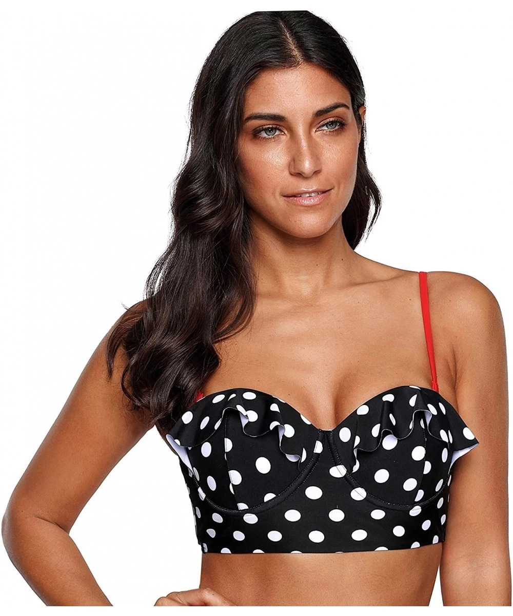 Bottoms Solid/Floral Ruffle Summer Beach Swim Push Up Tops Pin Up Swimwear - Polka Dot 2 - CX18GDOU3CK