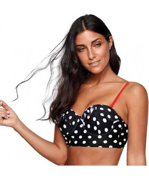 Bottoms Solid/Floral Ruffle Summer Beach Swim Push Up Tops Pin Up Swimwear - Polka Dot 2 - CX18GDOU3CK