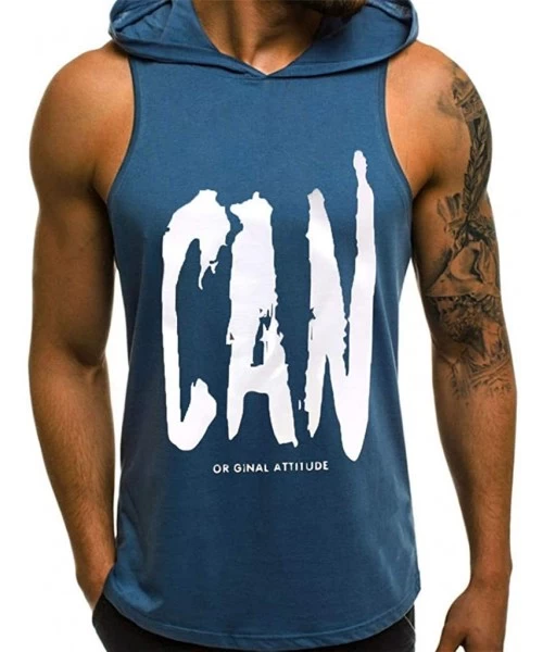 Racing Mens Casual CAN Letter Printing Sport Shirts Sleeveless Tops Blouse - Navy - CU18S82CEUC