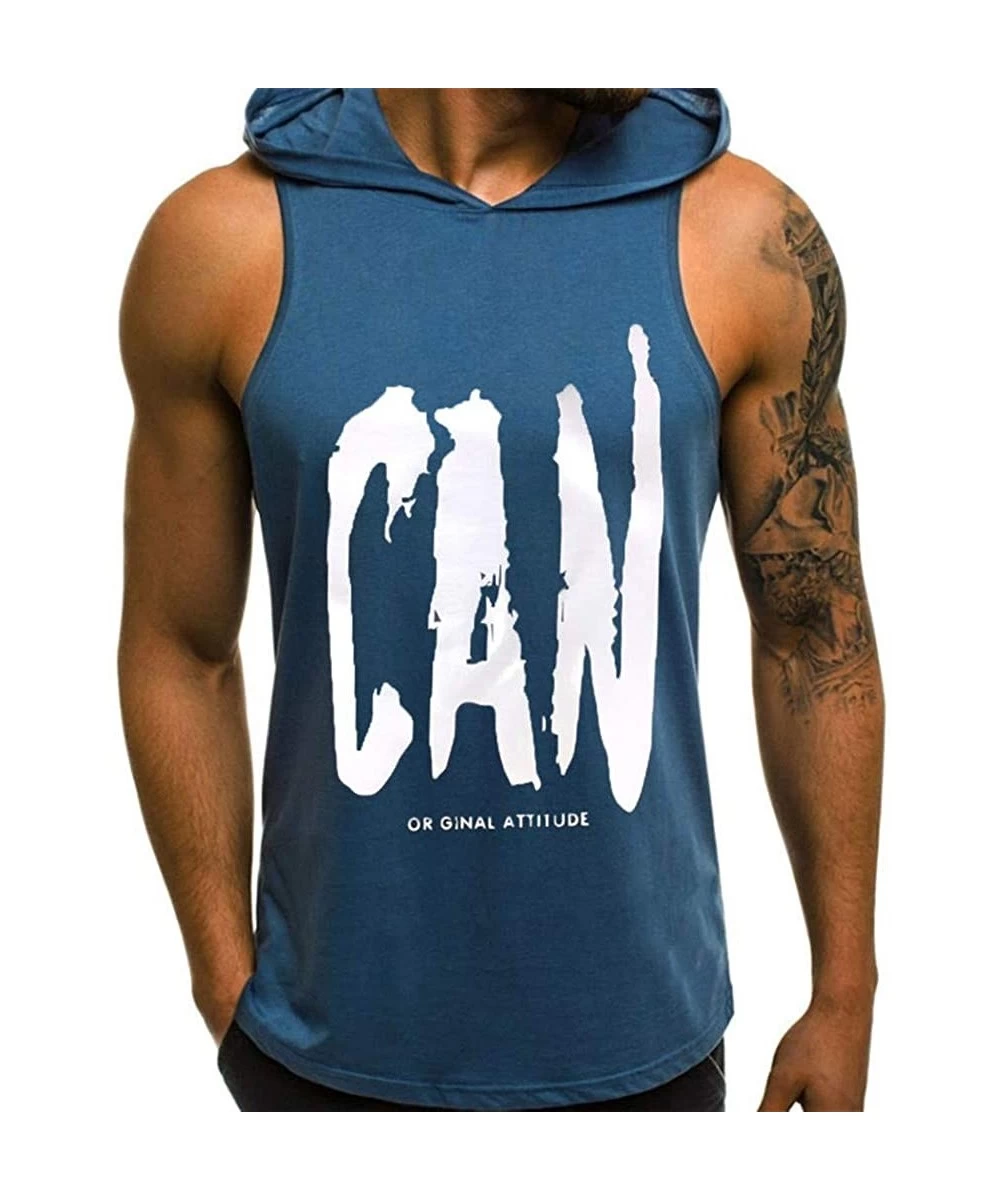 Racing Mens Casual CAN Letter Printing Sport Shirts Sleeveless Tops Blouse - Navy - CU18S82CEUC