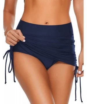 Tankinis Women High Waist Swim Skirt Bikini Bottom Tie Side Tankini Skort - B 1863-5 Mid Rise Navy Blue - C0194YIUKHL