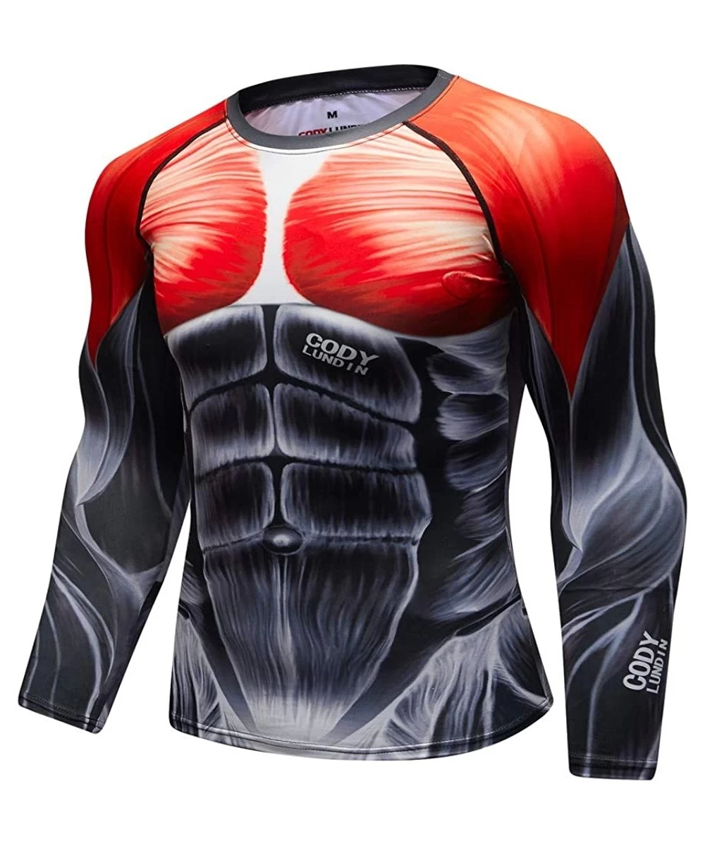 Rash Guards Sport Tee Men's Pullover Breathable Long Sleeve Yoga Fitness Print Soft T-Shirt Top Blouse - Red Sport - CN1944MOKWX