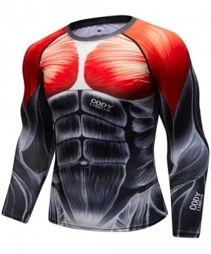 Rash Guards Sport Tee Men's Pullover Breathable Long Sleeve Yoga Fitness Print Soft T-Shirt Top Blouse - Red Sport - CN1944MOKWX