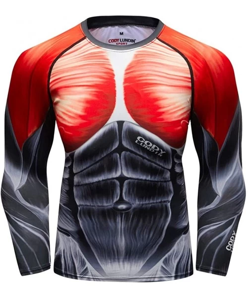 Rash Guards Sport Tee Men's Pullover Breathable Long Sleeve Yoga Fitness Print Soft T-Shirt Top Blouse - Red Sport - CN1944MOKWX