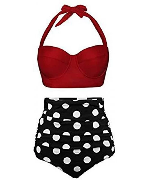 Sets Women's High Waisted Bikini Sets Two Piece Vintage Ruched Swimsuit Retro Bikini Swimsuits Bathing Suit - Red - CF1965RG9RT