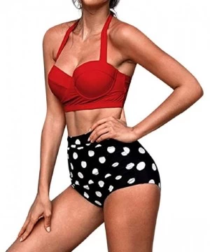 Sets Women's High Waisted Bikini Sets Two Piece Vintage Ruched Swimsuit Retro Bikini Swimsuits Bathing Suit - Red - CF1965RG9RT