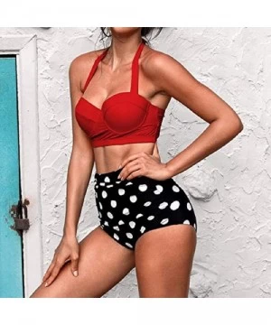 Sets Women's High Waisted Bikini Sets Two Piece Vintage Ruched Swimsuit Retro Bikini Swimsuits Bathing Suit - Red - CF1965RG9RT