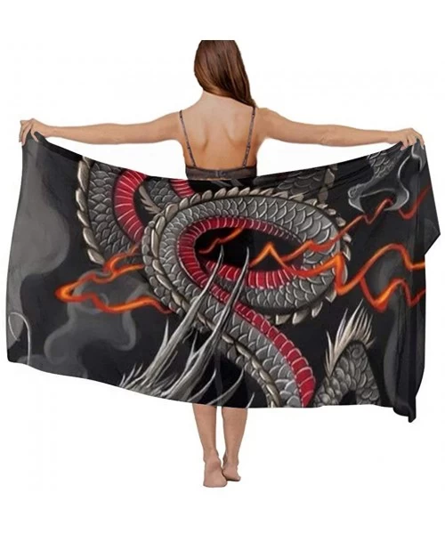 Cover-Ups Women Girls Fashion Chiffon Beach Bikini Cover Up Sunscreen Wrap Scarves Black Red Chinese Dragon Dragon Ball Art -...