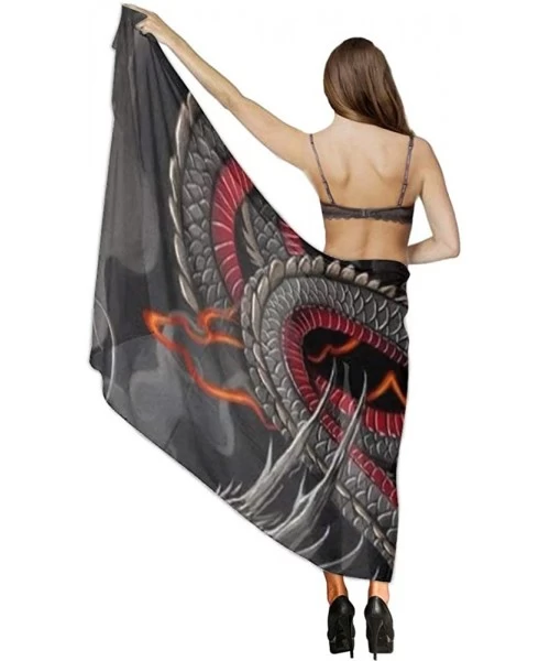 Cover-Ups Women Girls Fashion Chiffon Beach Bikini Cover Up Sunscreen Wrap Scarves Black Red Chinese Dragon Dragon Ball Art -...