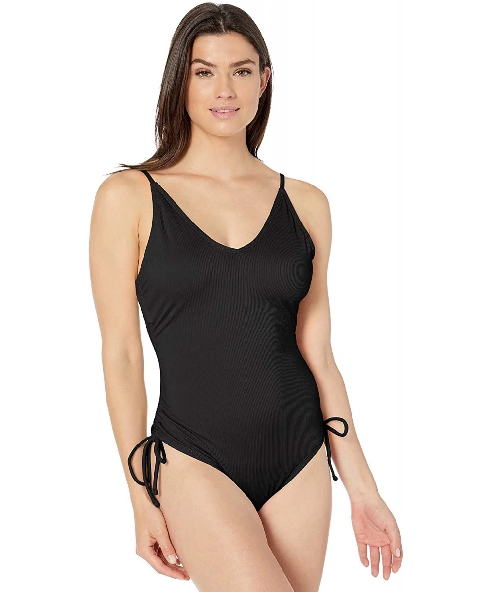 One-Pieces Women's Adjustable Ribbed One Piece Swimsuit - Black - CK18R70RMHM