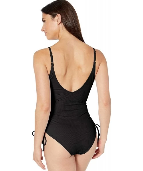 One-Pieces Women's Adjustable Ribbed One Piece Swimsuit - Black - CK18R70RMHM