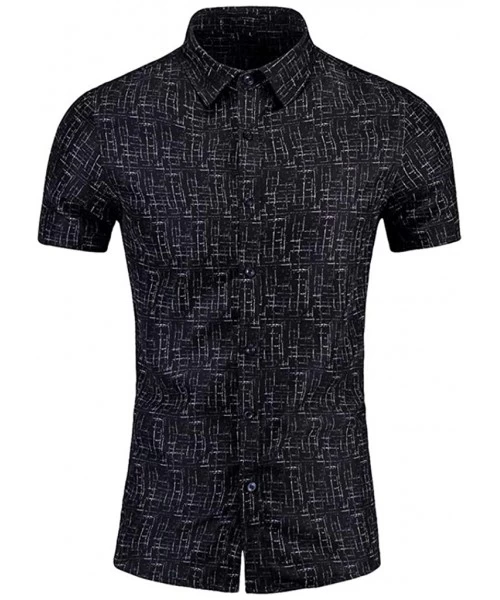 Racing Mens Fashion Retro Printed Shirt- Casual Button-Down Shirt Long Sleeve Printed Tops Shirt - Black 3 - C919658IN9Q