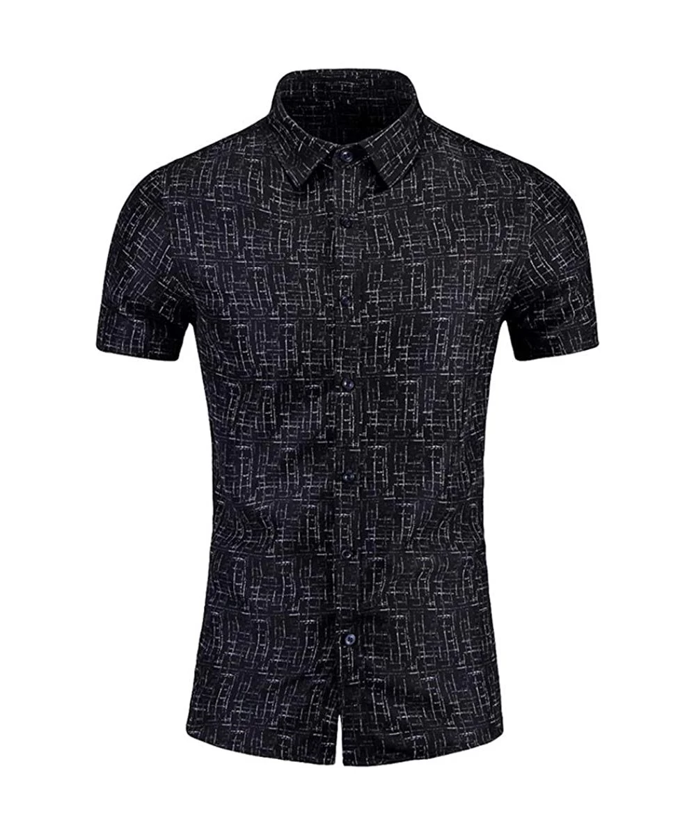 Racing Mens Fashion Retro Printed Shirt- Casual Button-Down Shirt Long Sleeve Printed Tops Shirt - Black 3 - C919658IN9Q