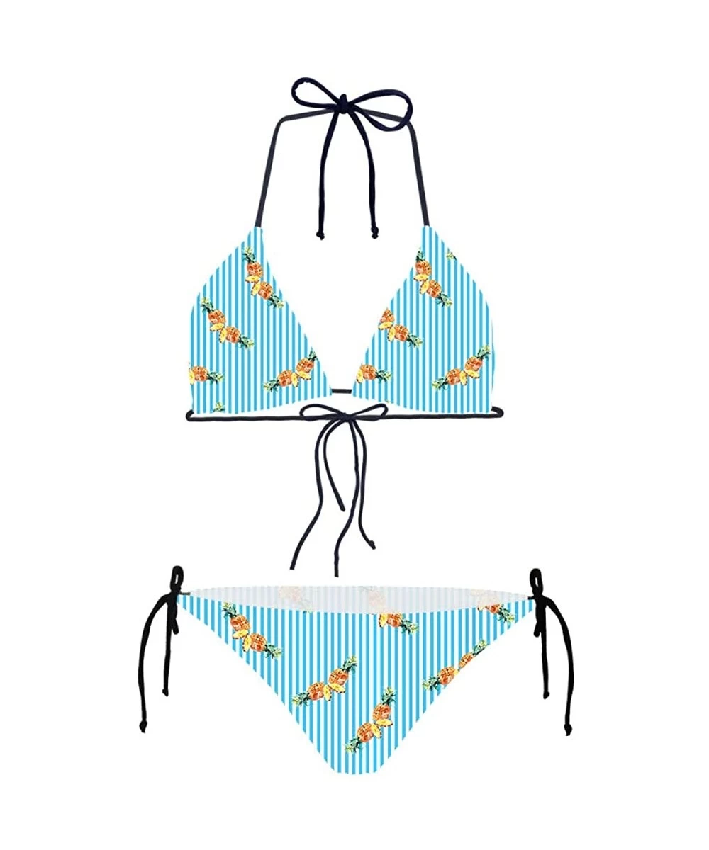 Sets Women's Tie Side Bottom Triangle Bikini Swimsuit Summer Beach Bathing Suits - Pineapple-6 - CL18NAW04AY