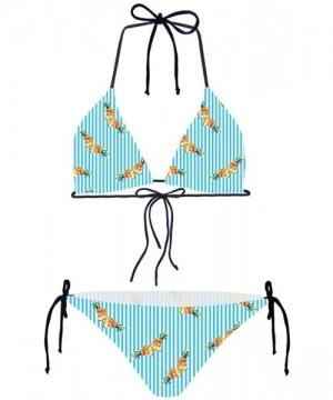 Sets Women's Tie Side Bottom Triangle Bikini Swimsuit Summer Beach Bathing Suits - Pineapple-6 - CL18NAW04AY