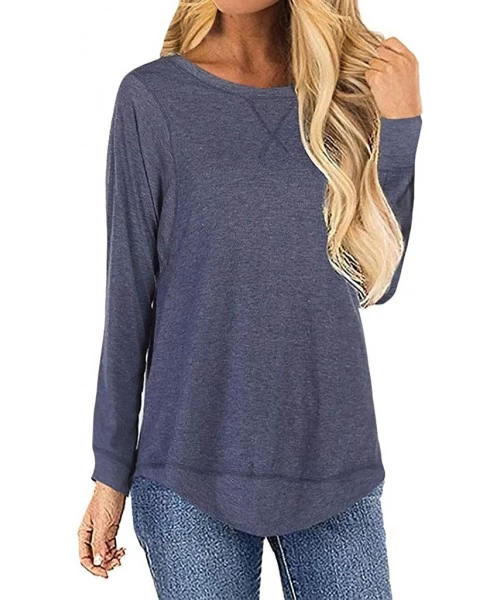 Tops Women's Casual T Shirt Long Sleeve Loose Tunic Round Neck Blouses Shirt Tops S-XXL - Navy - CU1953U7TU4