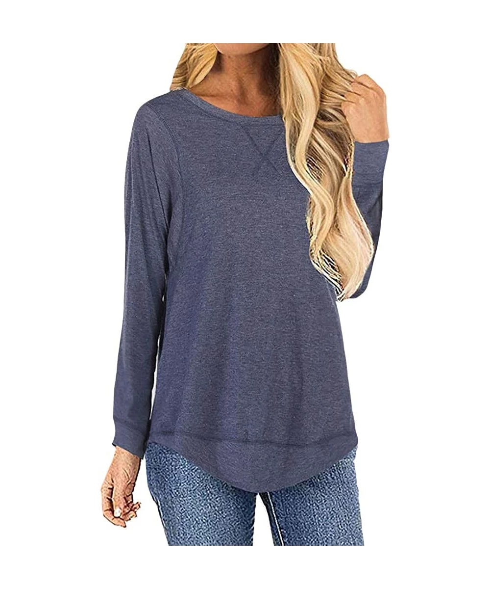 Tops Women's Casual T Shirt Long Sleeve Loose Tunic Round Neck Blouses Shirt Tops S-XXL - Navy - CU1953U7TU4