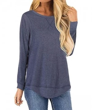 Tops Women's Casual T Shirt Long Sleeve Loose Tunic Round Neck Blouses Shirt Tops S-XXL - Navy - CU1953U7TU4