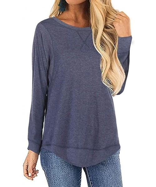 Tops Women's Casual T Shirt Long Sleeve Loose Tunic Round Neck Blouses Shirt Tops S-XXL - Navy - CU1953U7TU4