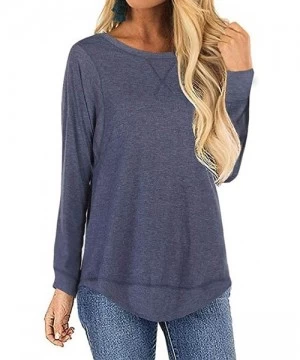 Tops Women's Casual T Shirt Long Sleeve Loose Tunic Round Neck Blouses Shirt Tops S-XXL - Navy - CU1953U7TU4