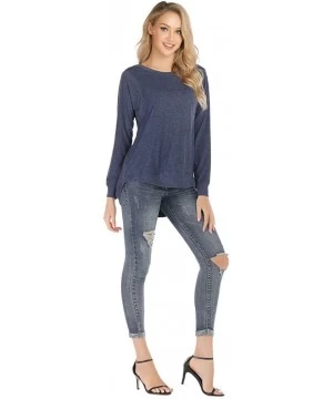 Tops Women's Casual T Shirt Long Sleeve Loose Tunic Round Neck Blouses Shirt Tops S-XXL - Navy - CU1953U7TU4