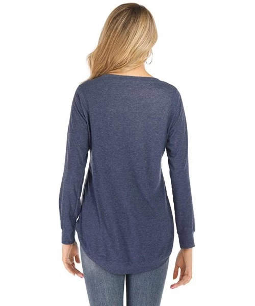 Tops Women's Casual T Shirt Long Sleeve Loose Tunic Round Neck Blouses Shirt Tops S-XXL - Navy - CU1953U7TU4