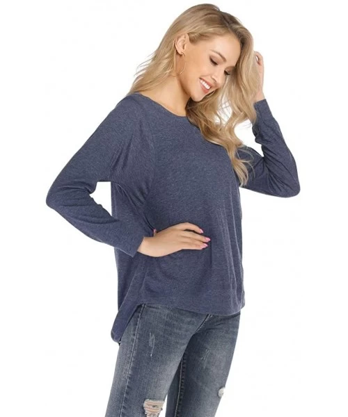 Tops Women's Casual T Shirt Long Sleeve Loose Tunic Round Neck Blouses Shirt Tops S-XXL - Navy - CU1953U7TU4