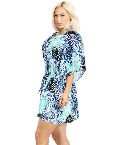 Cover-Ups Women's Plus Size Short Swimsuit Beach Cover Up Shirt Dress Swimwear - Blue_k51 - C21952IW3SK