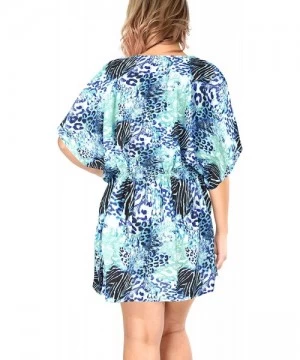 Cover-Ups Women's Plus Size Short Swimsuit Beach Cover Up Shirt Dress Swimwear - Blue_k51 - C21952IW3SK