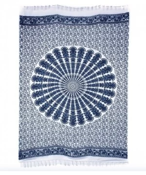 Cover-Ups Womens Sarong Pareo Soft Rayon Cover Up Wrap Beach - White Blue Mandala - CP18Q2L3T8G