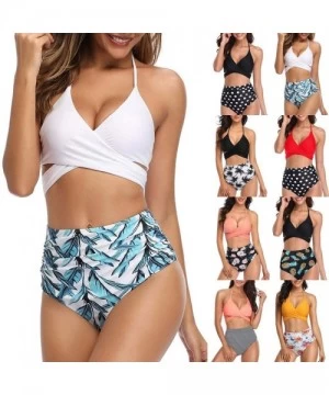 Sets Swimsuits for Women Bikini High Waist Bikini Set Tummy Control High Rise Two Piece Swimsuits Bathing Suits Z1 green - CK...